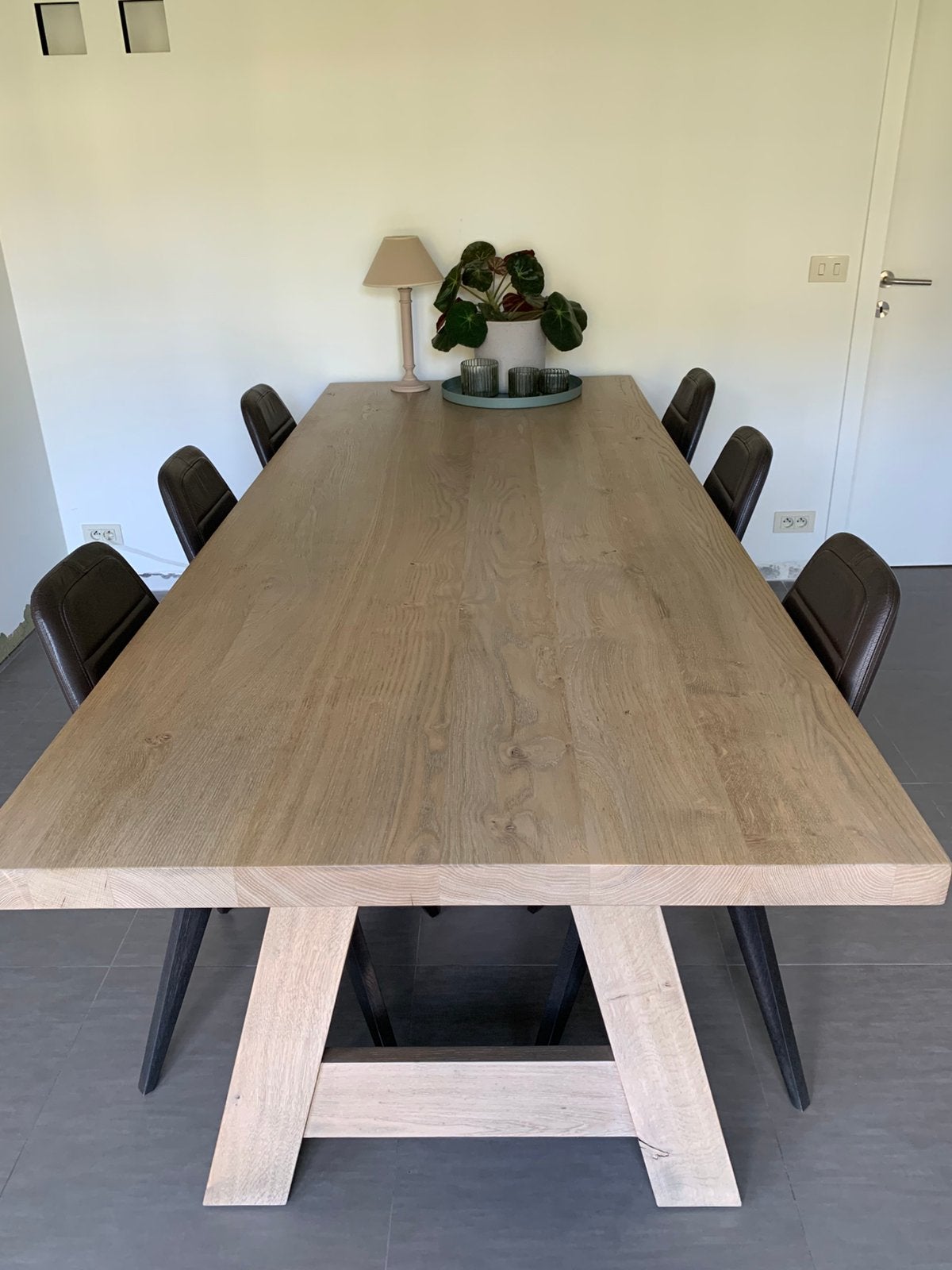 Moderne eiken tafel, Huis en Inrichting, Ophalen, Eikenhout, 200 cm of meer, 50 tot 100 cm