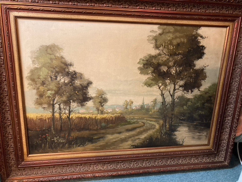 Schilderij landschap , (H.LA Haute ) met certificaat, Peint à la main, Peinture à l'huile, Paysage, Enlèvement