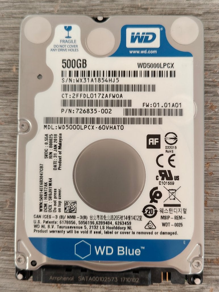 WD Blue 500GB 2,5" SATA (WD5000LPCX) laptop harde schijf, Computers en Software, Intern, Ophalen of Verzenden, Zo goed als nieuw