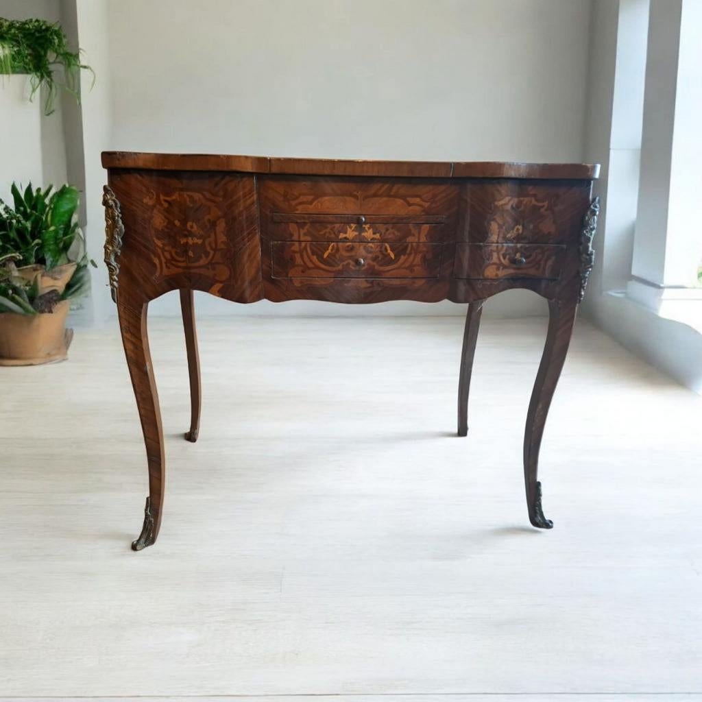 Antiek Frans kaptafeltje / dames schrijftafel met marqueteri, Ophalen