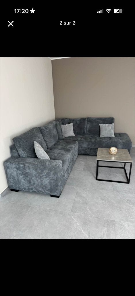 Salon bleu/gris avec méridienne à droite, Maison & Meubles, 75 à 100 cm, 125 cm ou plus, Enlèvement ou Envoi, Comme neuf