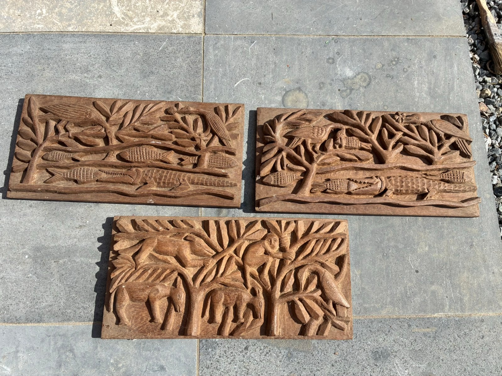 Afrikaanse paneeltjes houtsculptuur, Antiquités & Art, Afrique, Brun, Bois, Signé
