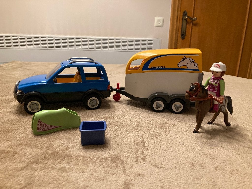 Playmobil Voertuig met paardentrailer (boekje + doos) 5-10 j, Ophalen of Verzenden, Zo goed als nieuw, Country, Voertuig