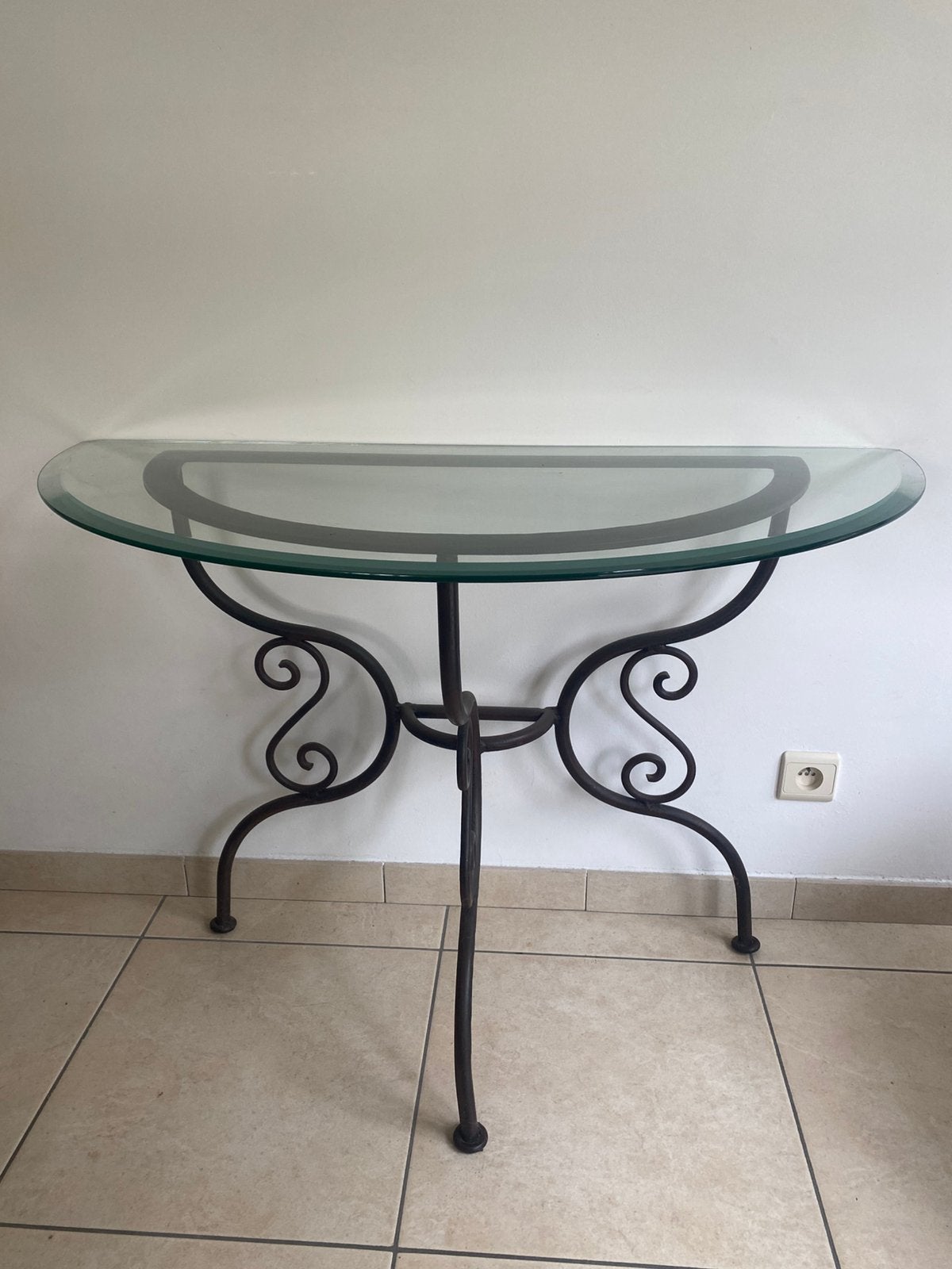 Jolie table - console en fer forgé et verre biseauté, Maison & Meubles, Enlèvement, Comme neuf, Verre