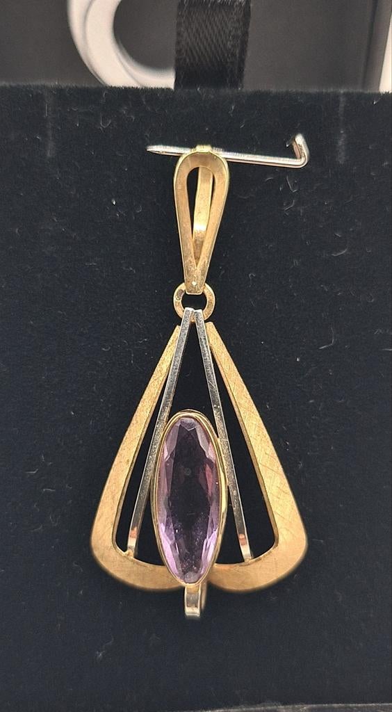 Prachtig 14k gouden amethist hanger, Verzenden