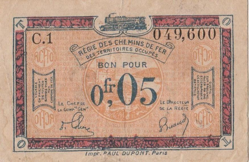 Régie des Chemins de Fer des Territoires Occupés1923, Postzegels en Munten, Munten en Bankbiljetten | Verzamelingen, Bankbiljetten