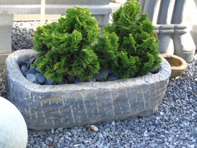 dienblad of trog in blauwe steen, plantenbak, goede keuze!!, Ophalen, Steen, Gebruikt, Minder dan 30 cm