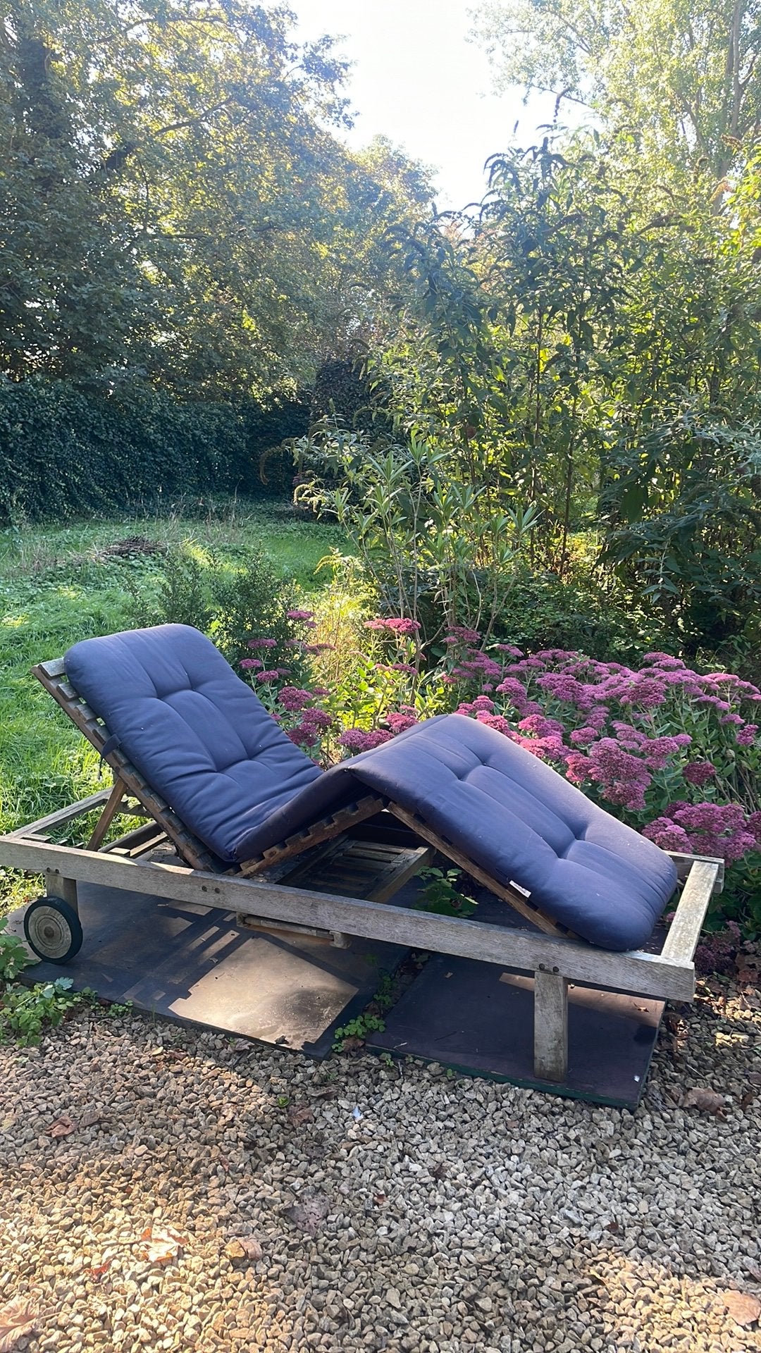 Ligzetel teak + kussen, Ophalen, Gebruikt