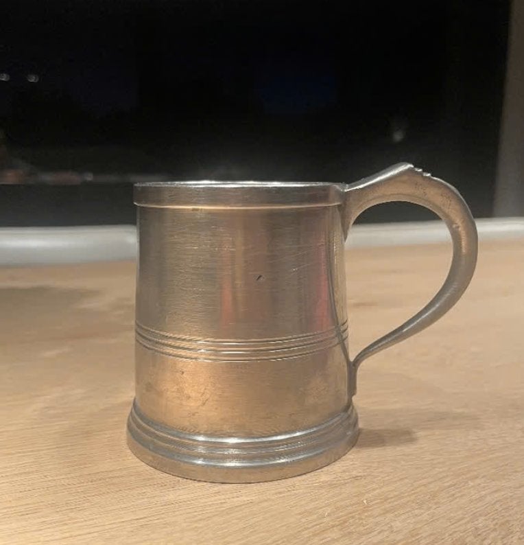 Vintage tinnen bierpul / pewter beker met stempel, Antiquités & Art, Enlèvement ou Envoi
