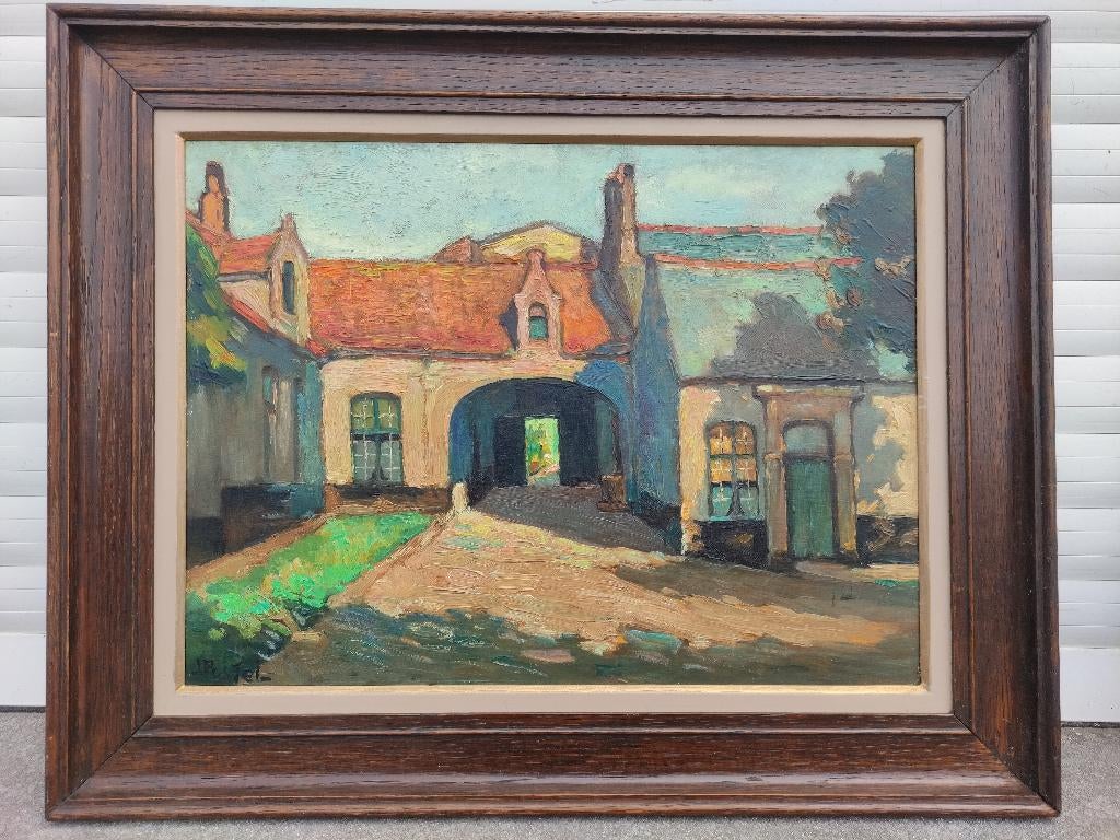 huile sur panneau signe jules postel, Antiek en Kunst, Ophalen of Verzenden