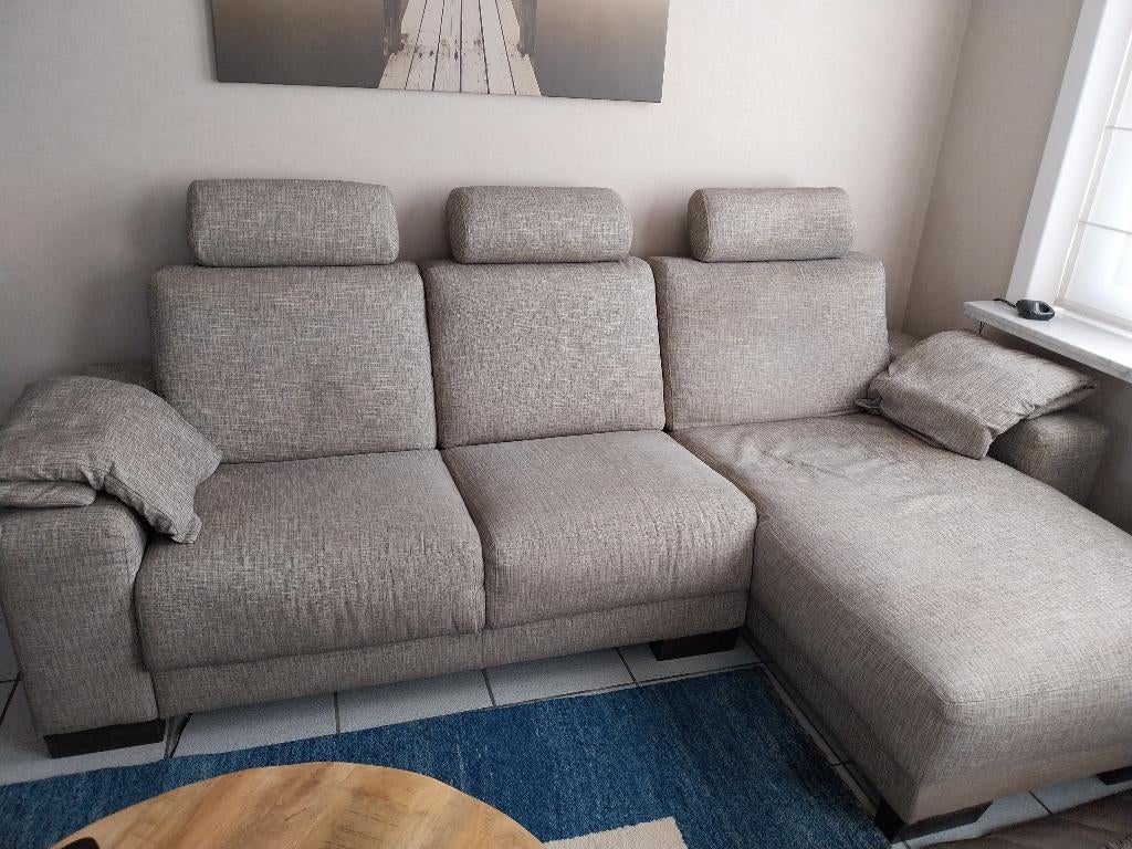 Salon met lounge, 2x relax en poef, Huis en Inrichting, Ophalen, Gebruikt, Stof, Loungeset
