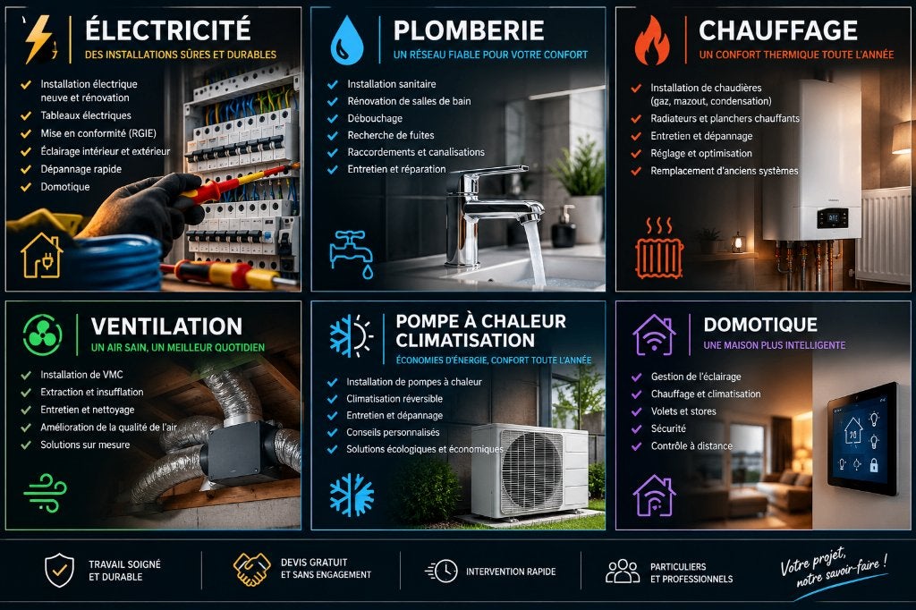 Électricité - Plombier – Chauffagiste Travail de qualité, Service 24h/24