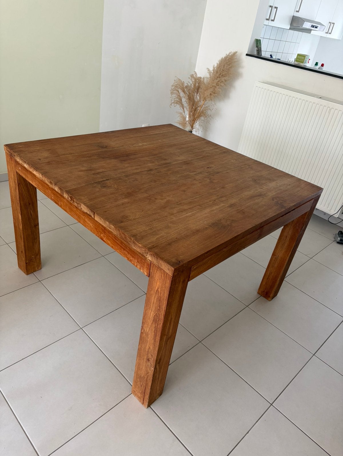 Massief teakhouten eettafel, Huis en Inrichting, Tafels | Eettafels, Gebruikt, 100 tot 150 cm, 100 tot 150 cm, Vierkant, Ophalen