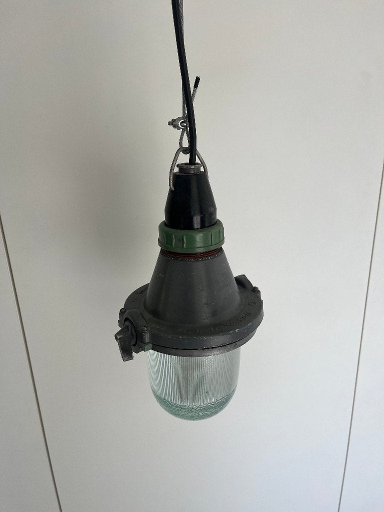 Industriële fabriekslamp - vintage, Gebruikt, Hanglamp, 20 cm, Grijs