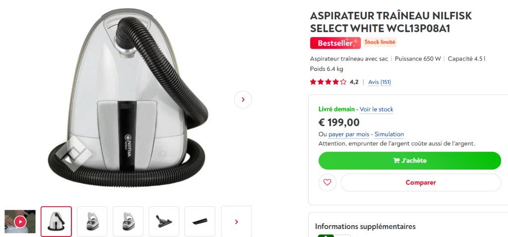 Aspirateur Nilfisk NEUF ( 50% du prix neuf), Enlèvement, Neuf, Sac à poussière, Aspirateur traîneau