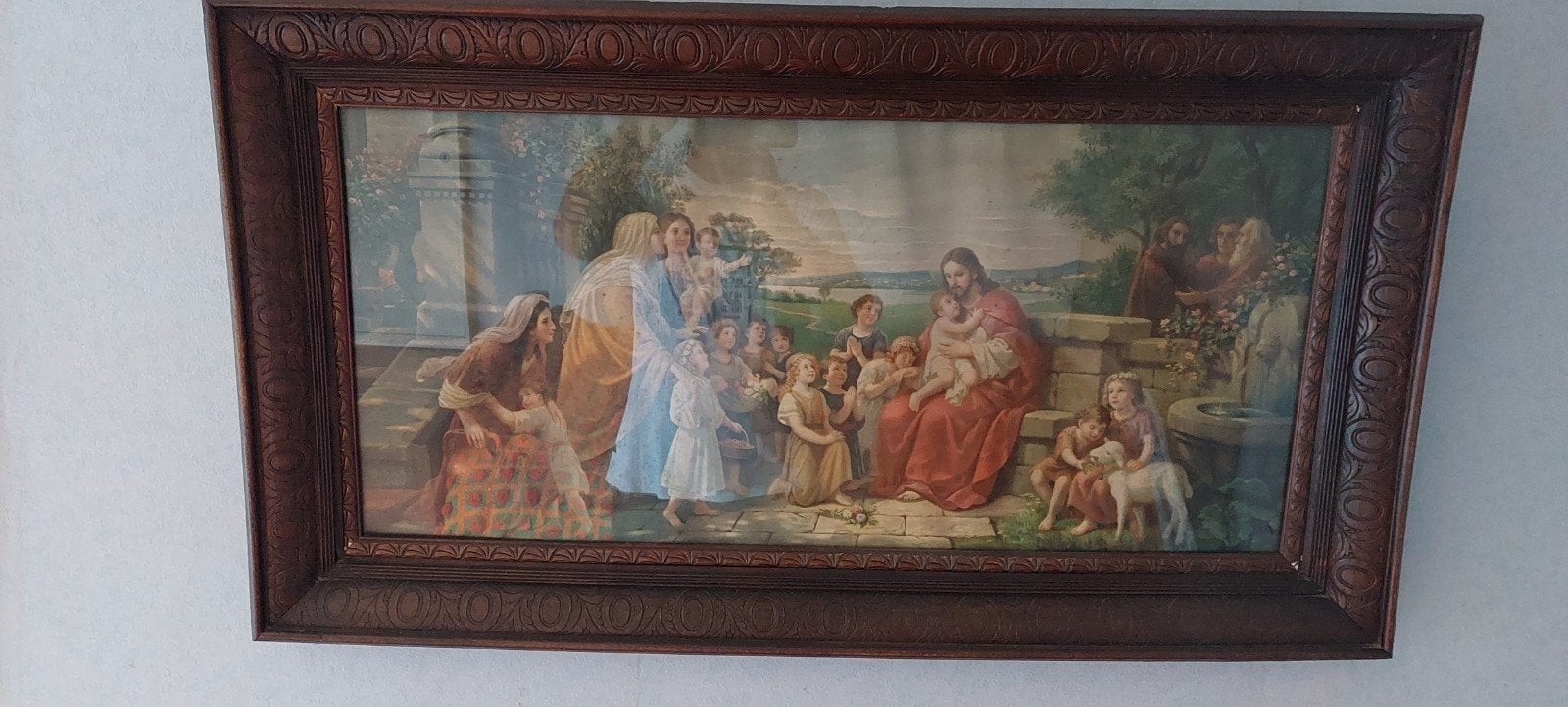 Deux estampes religieuses classiques dans des cadres ornés, Enlèvement, Encadré, Paysage