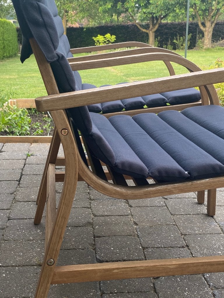 Chaises de jardin avec coussins bleus assortis, Enlèvement, Utilisé, Bois