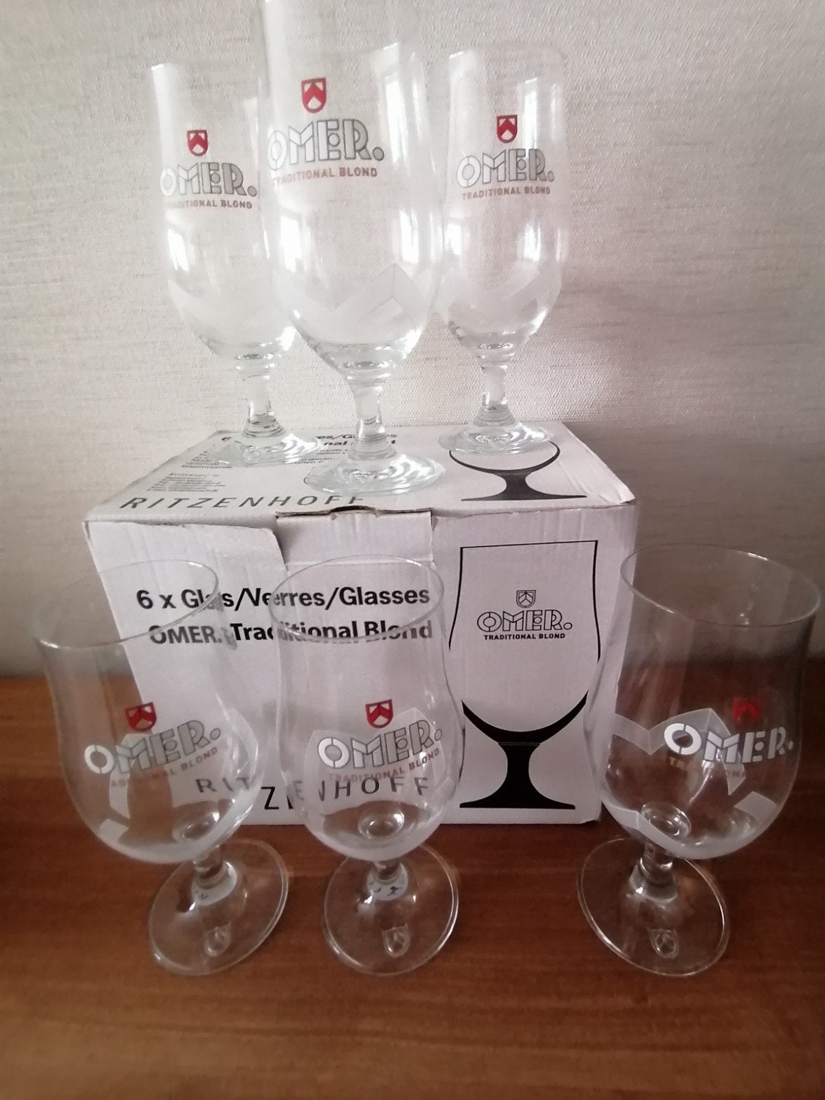 6 splinternieuwe OMER glazen in originele doos. 15EURO, Ophalen