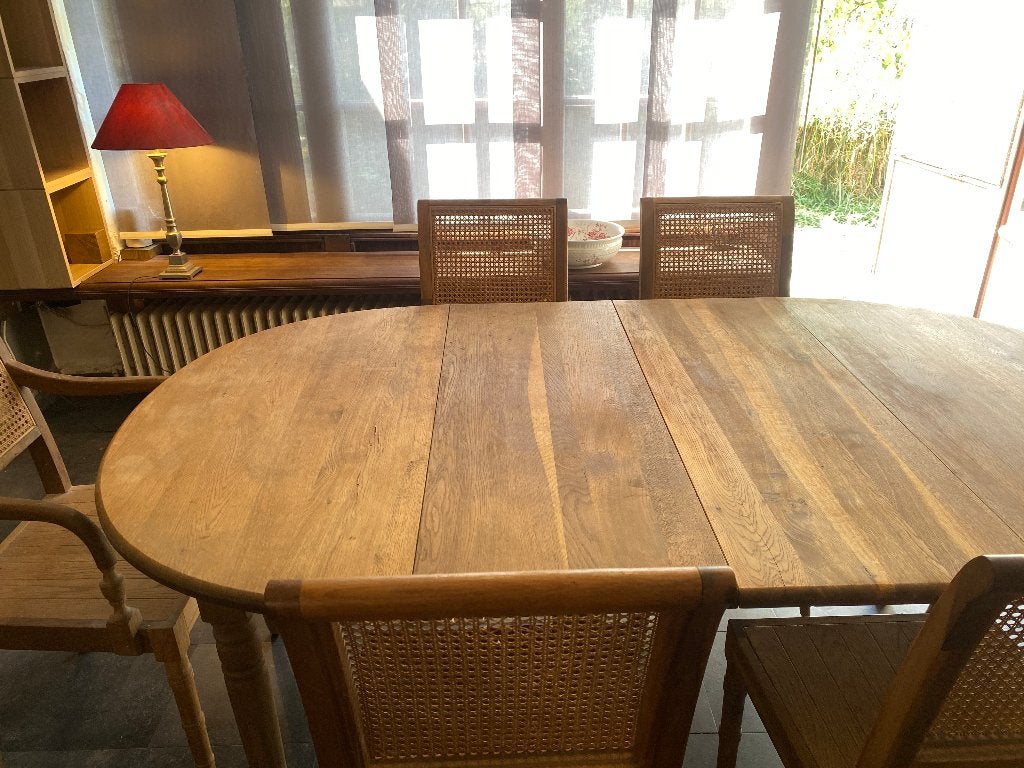 GROTE HOUTEN UITSCHUIFBARE EETKAMERTAFEL 110 TOT 270 CM, Ophalen, Gebruikt, 100 tot 150 cm, Eikenhout