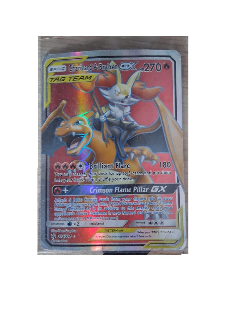 Pokémon kaart Charizard & Braixen-GX, Hobby en Vrije tijd, Verzamelkaartspellen | Pokémon, Ophalen, Zo goed als nieuw, Losse kaart