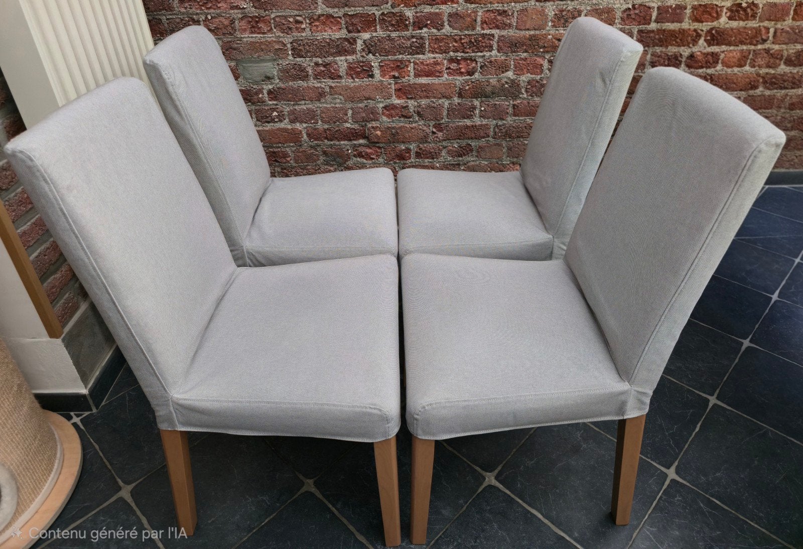 4 chaises motif chêne + housses Bergmund Ikea neuves, Neuf, Gris, Design, Enlèvement