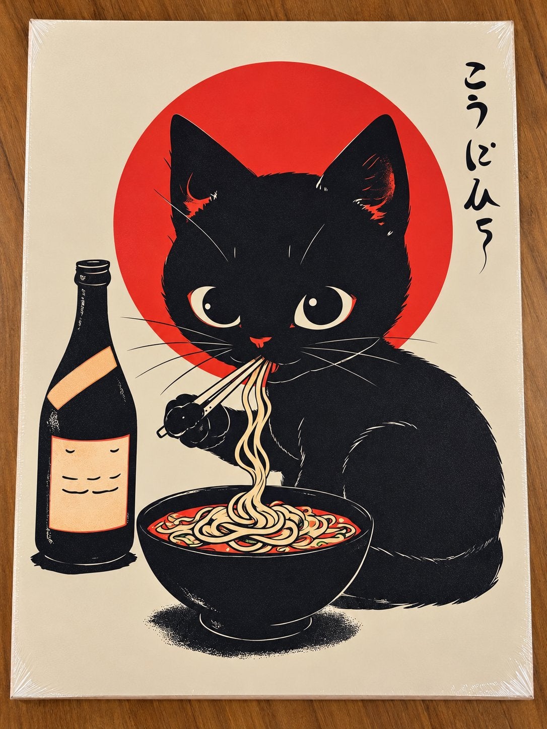 Displate poster – Japanse zwarte kat met ramen – Nieuw!, Ophalen of Verzenden