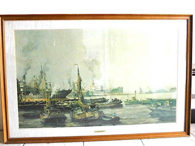 Scène portuaire sérigraphiée C. Waasdorp/Encadrée, Antiquités & Art, Art | Lithographies & Sérigraphies, Encadré, Enlèvement, Sérigraphie
