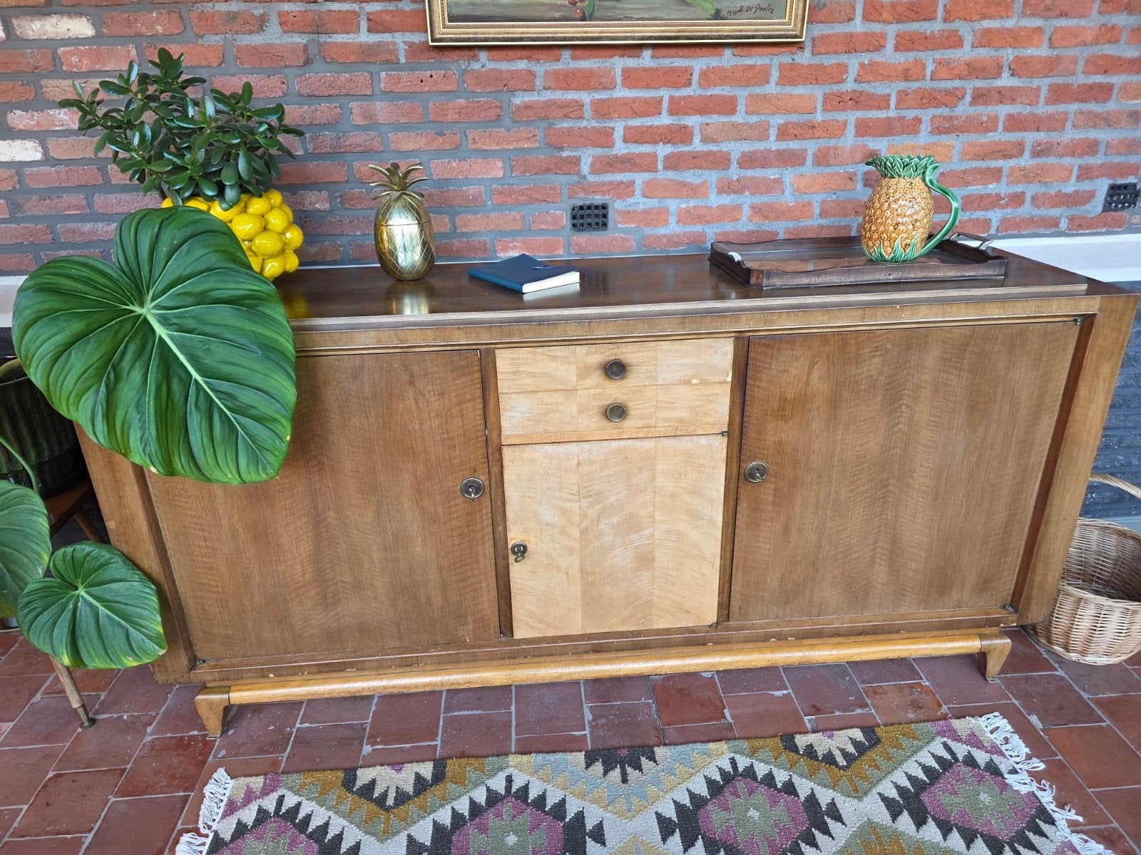 Dressoir / Enfilade jaren 40 plaqué bois de citronnier, 25 à 50 cm, 200 cm ou plus, Jaren 40, Enlèvement