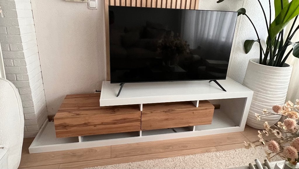 Meuble TV (3 étages / 2 tiroirs), Maison & Meubles, Enlèvement, Comme neuf, 150 à 200 cm, Moins de 100 cm
