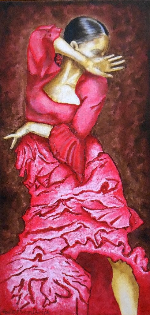 Flamencodanseres Schilderij, Antiek en Kunst, Figuren, Verzenden, Olieverf, Handgeschilderd