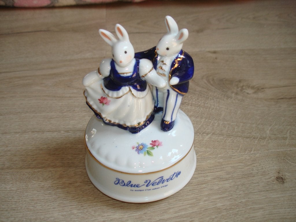 1987 Sekiguchi - Blauw - Konijntjes - Muziekdoos Dansers, Verzamelen, Ophalen of Verzenden, Zo goed als nieuw, Overige typen