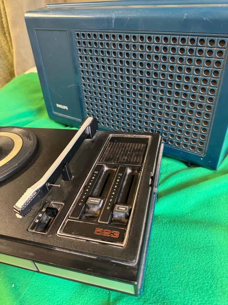 Philips 523 platenspeler petrolblauw in perfecte staat, Audio, Tv en Foto, Ophalen, Philips