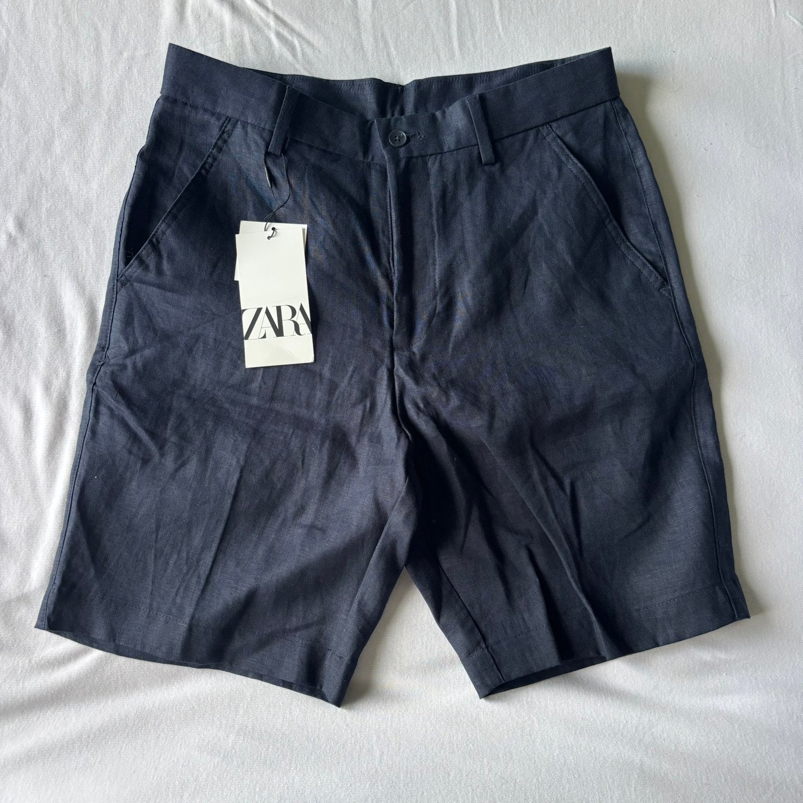 Zara donkerblauwe linnen short – nieuw  – maat S, Kleding | Heren, Ophalen of Verzenden, Nieuw, Maat 46 (S) of kleiner, Blauw