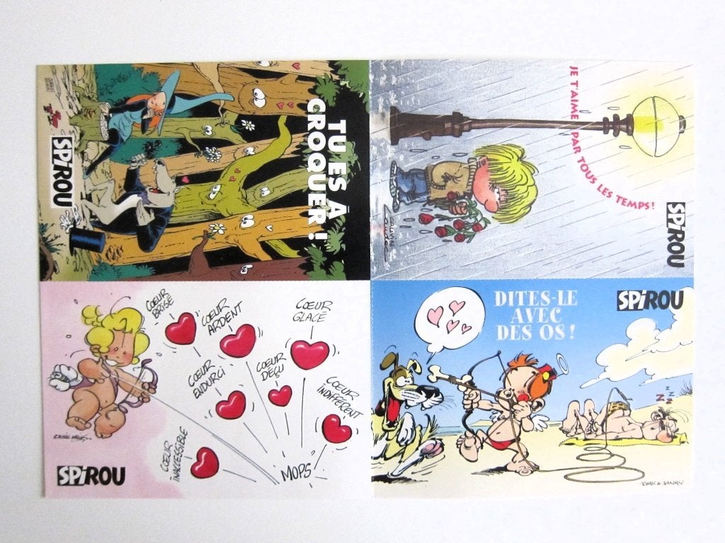 4 cartes postales supplément du Spirou 3018 (1996) Etat neuf, Neuf, Plusieurs BD, Enlèvement ou Envoi, Divers auteurs