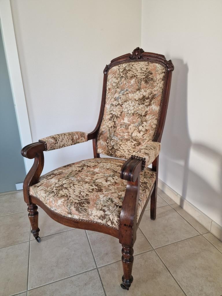 Antieke stoel met bloemenprint, Antiek en Kunst, Ophalen