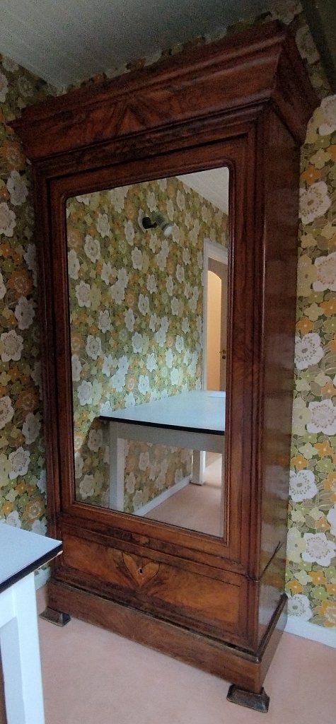 ancienne armoire avec miroir, 5 étagères et tiroir, Enlèvement, Utilisé