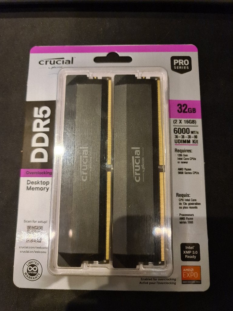 Crucial Pro DDR5 RAM-set van 32 GB (2x16 GB) 6000 MHz, Computers en Software, RAM geheugen, Ophalen, 32 GB, Nieuw, Desktop