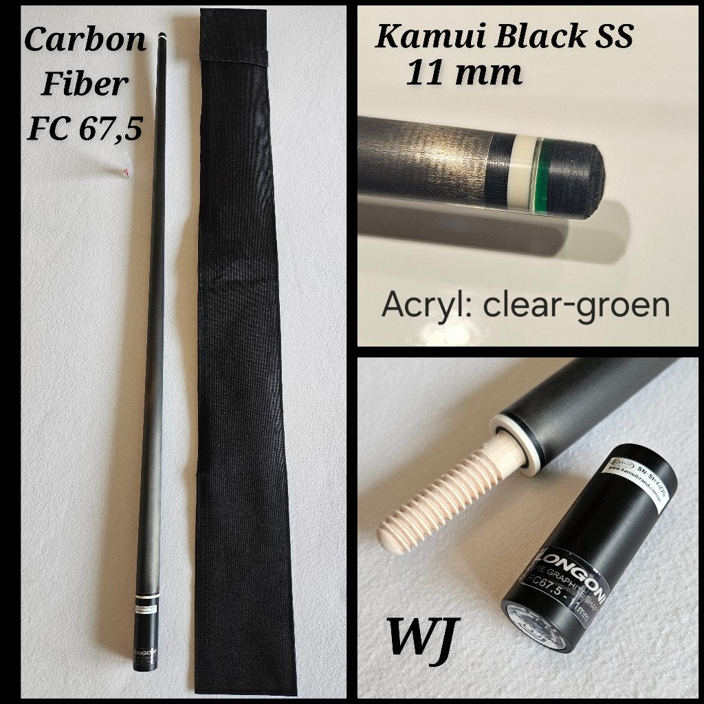 Carbon FC67,5 Kamui Black SS - 11mm  top voor Longoni WJ, Sport en Fitness, Biljarten en Poolen, Ophalen of Verzenden, Nieuw