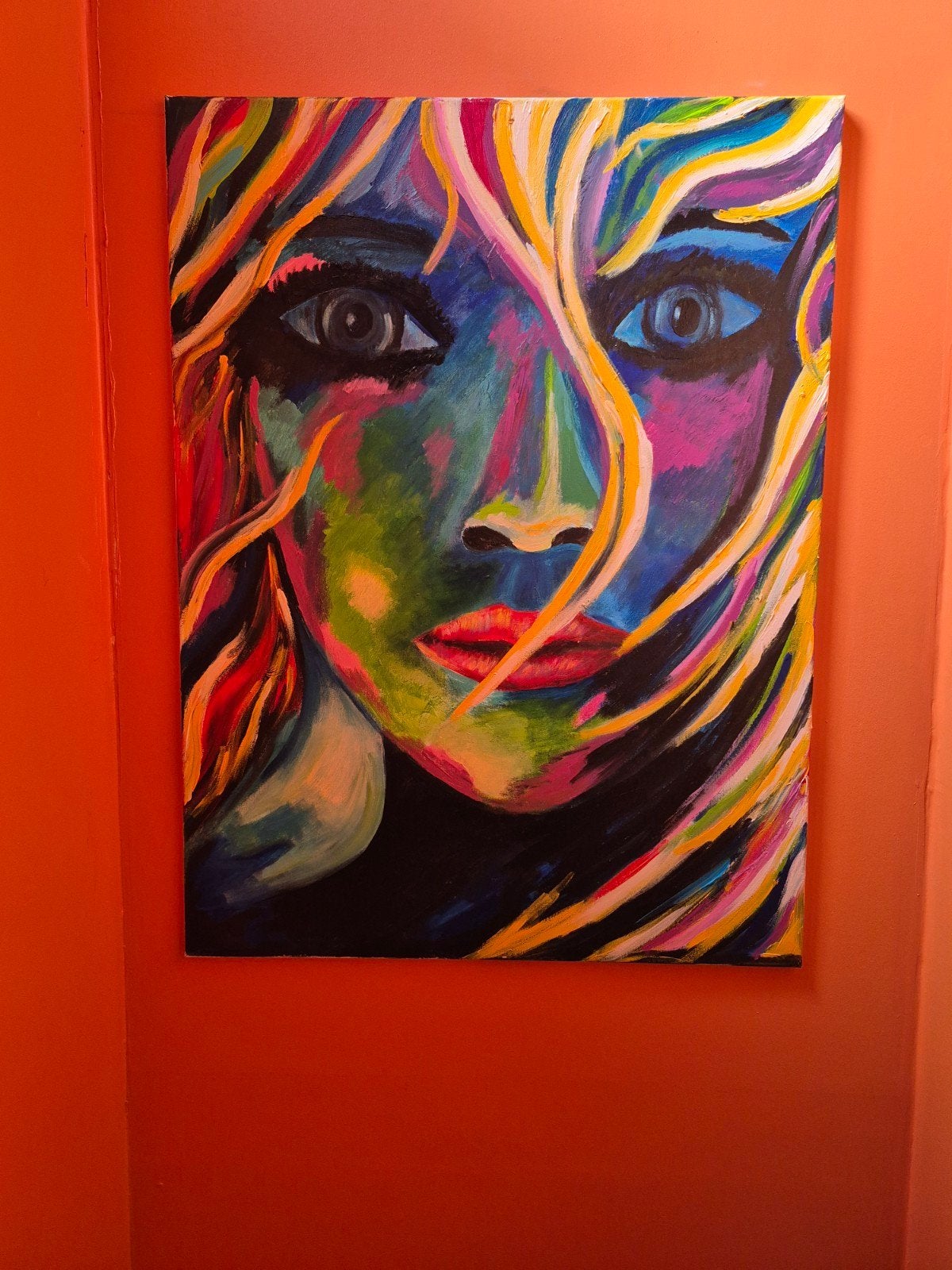 Uniek & Kleurrijk Handgeschilderd Portret Canvas Schilderij, Antiek en Kunst, Kunst | Schilderijen | Modern, Ophalen of Verzenden