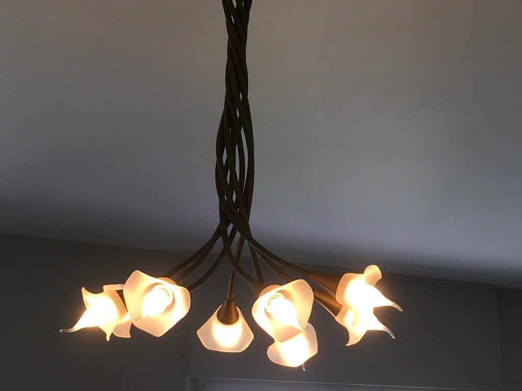 Kroonluchter met 8 armen, perfecte staat, kleur: brons mat, Ophalen, Zo goed als nieuw, Glas