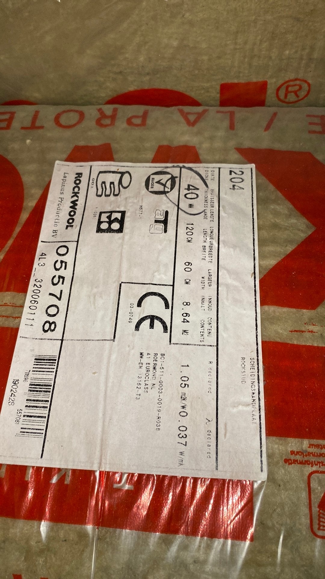 Rockwool isolatie 4cm dik 0,6x 1,2 . 8,64m2/pak., Doe-het-zelf en Bouw, Ophalen, Nieuw, Glaswol, 4 tot 8 cm