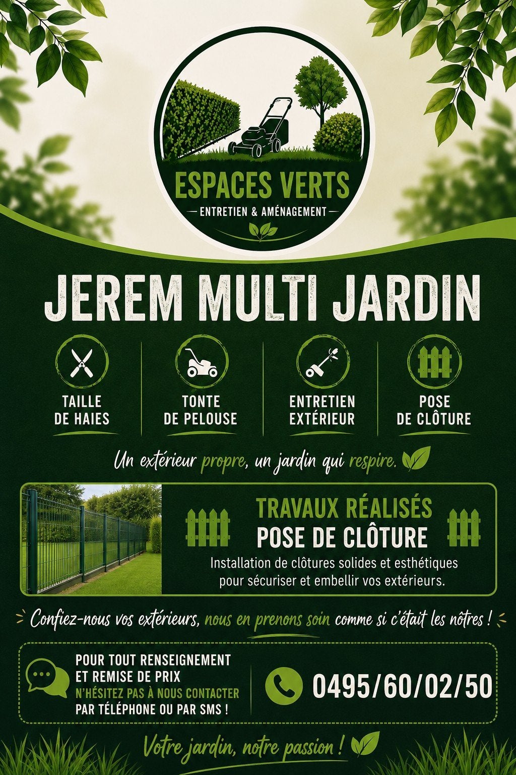 Travaux de jardinage et entretien espace vert pose de clotur