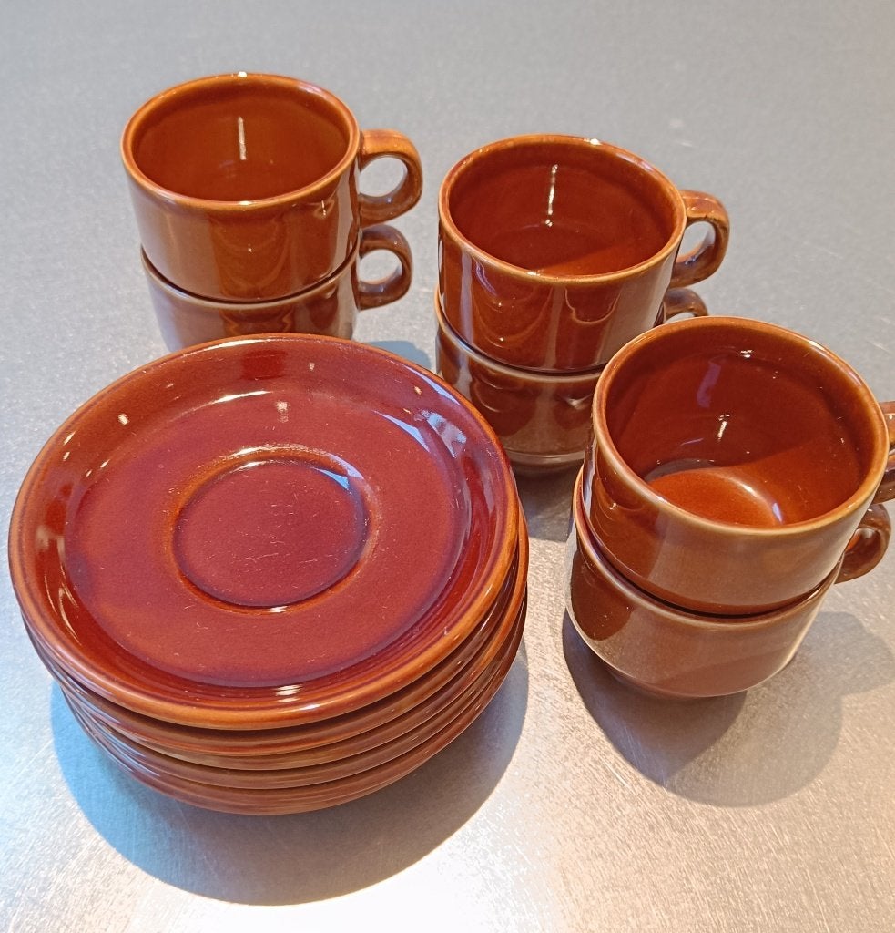 Set van 6 Vintage Koffiekopjes met Schotels, merk FINA, Ophalen