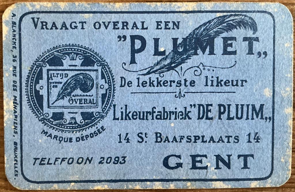 Speelkaart LIKEURFABRIEK “DE PLUIM”/GENT, Verzamelen, Speelkaarten, Jokers en Kwartetten, Ophalen of Verzenden, Zo goed als nieuw