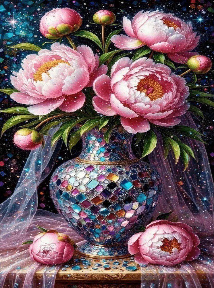 40x30cm Diamond Painting vaas bloemen (vierkant) nr 152, Nieuw, Meerkleurig, Overige materialen, Overige merken