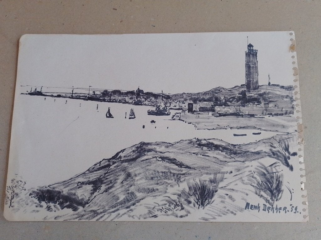 Henk Dekker  1897 - 1974 Tekening  Brandaris, Verzenden, Tekening, Houtskooltekening, Gesigneerd
