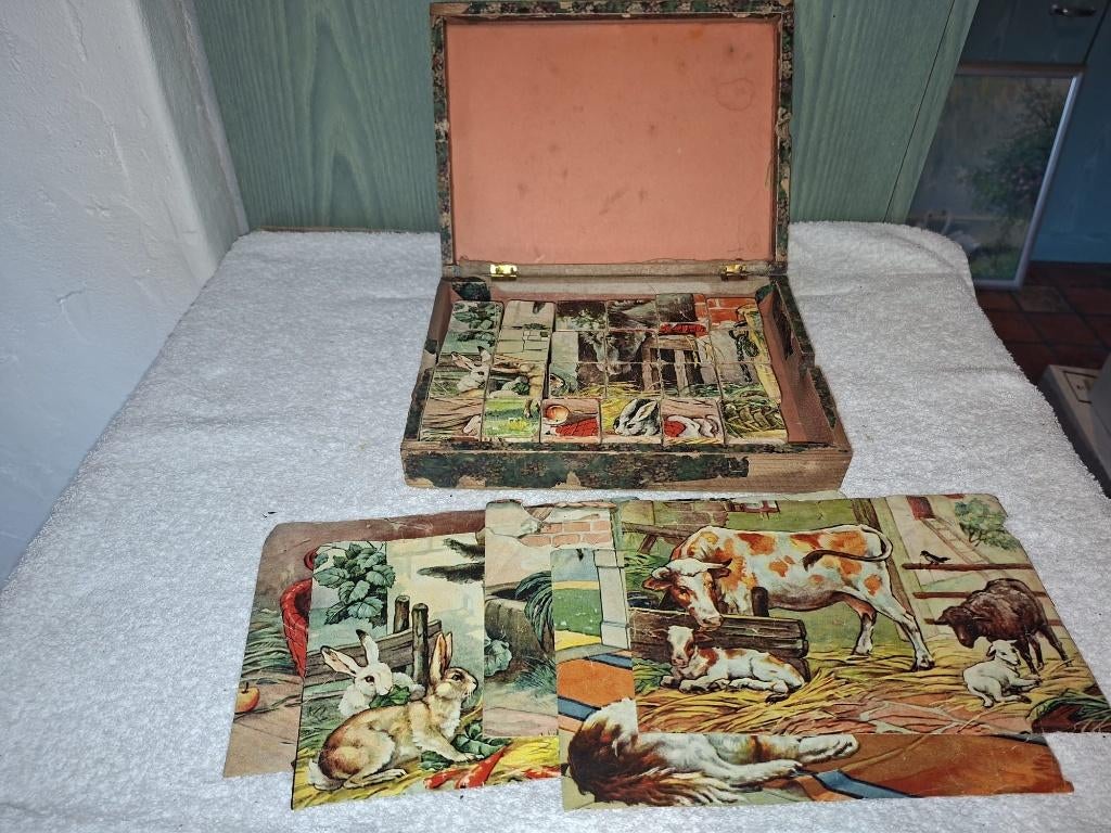 oude houten blokkendoos, begin 1900, Antiek en Kunst, Ophalen of Verzenden
