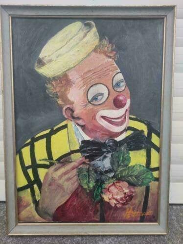 huile sur panneau clown signe hubert borguet, Ophalen of Verzenden