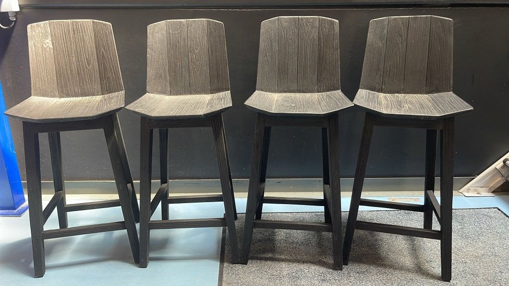 4x BARKRUKKEN - TEAK - GOMMAIRE, Ophalen, 60 tot 90 cm, Zo goed als nieuw, 4 krukken