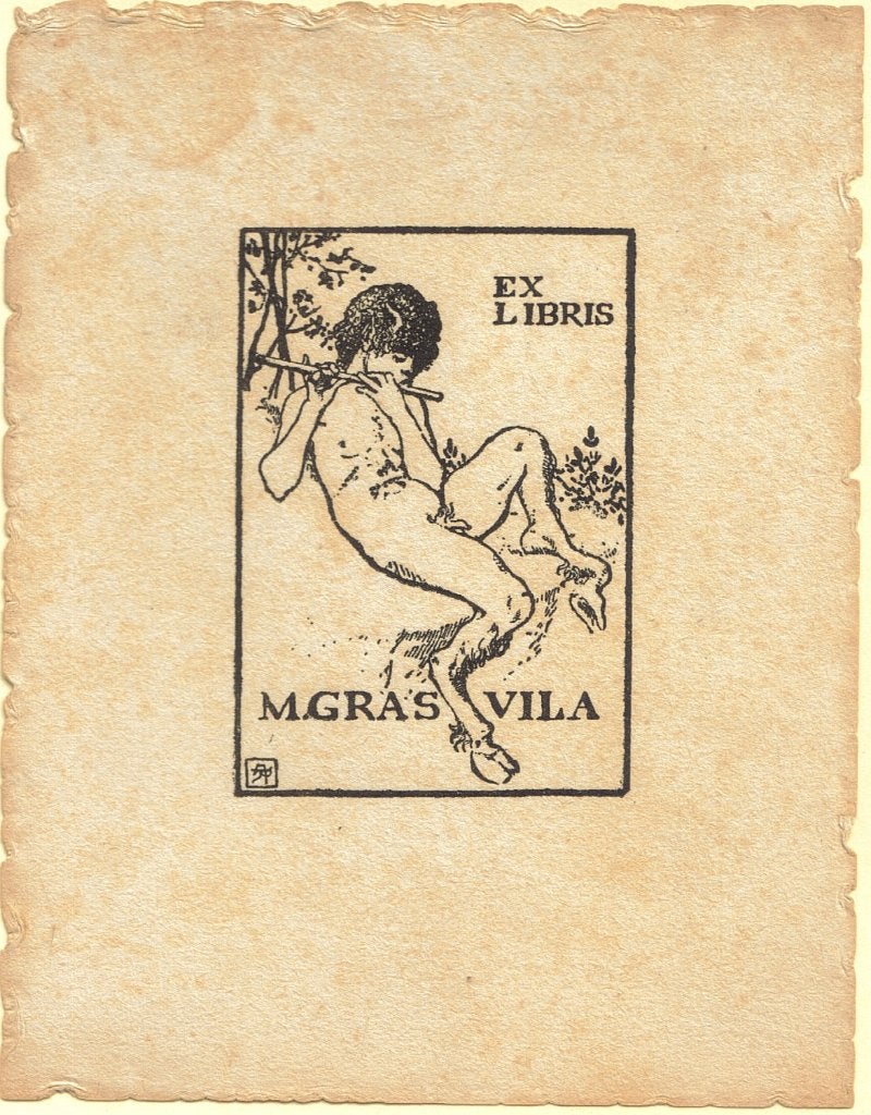 Armand Rassenfosse houtsnede "Ex-libris M Gras Vila" ontwerp, Antiquités & Art, Mythologie, Enlèvement, 1900 - 1949, Gravure sur bois